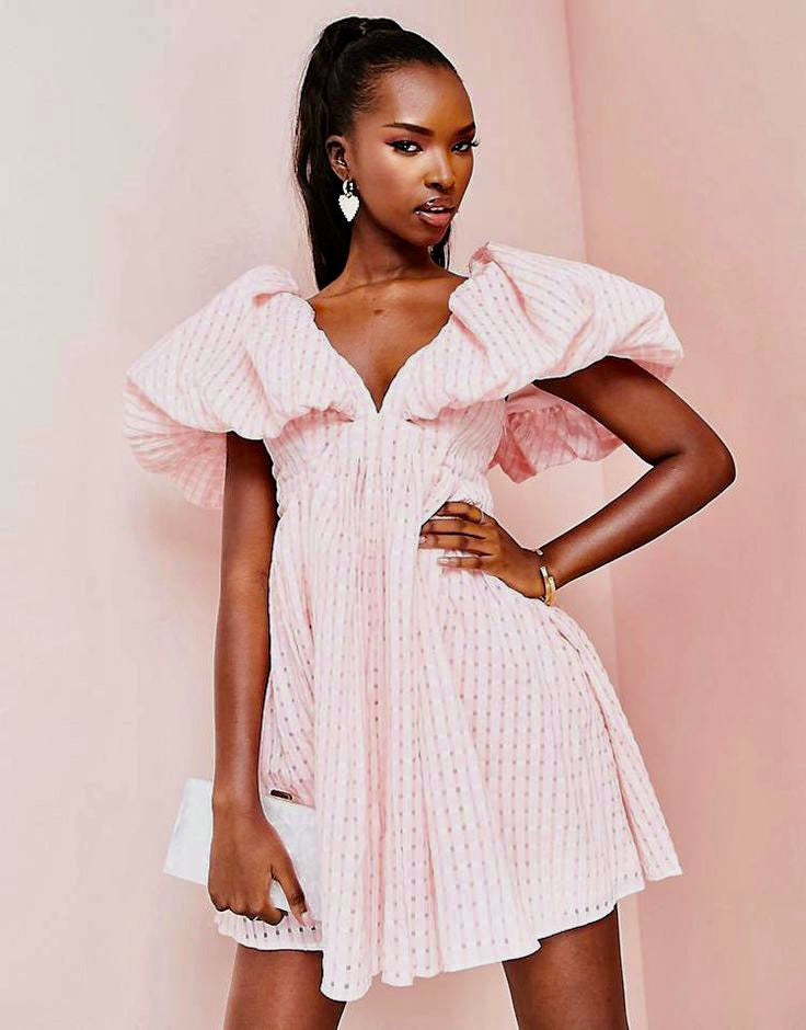 asos pink gingham dress ASOS DESIGN Curve mini textured smock dress in orange and pink gingham