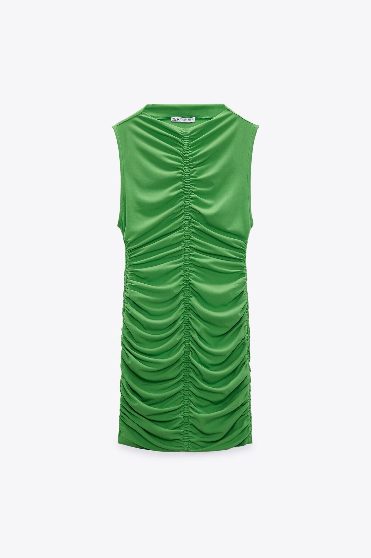 ZARA green ruched slinky mini dress