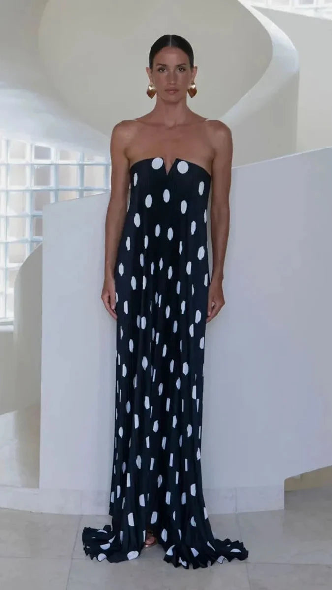 L’IDEE Polka pleated evening gown