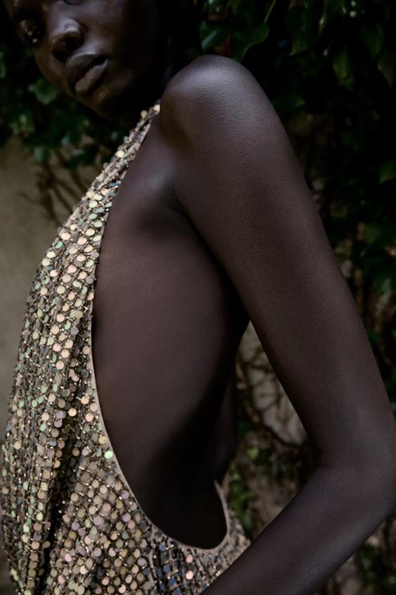 ZARA Sequin & beaded halter dress