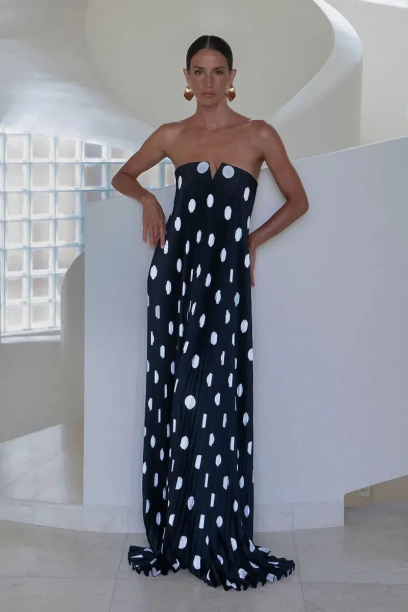 L’IDEE Polka pleated evening gown