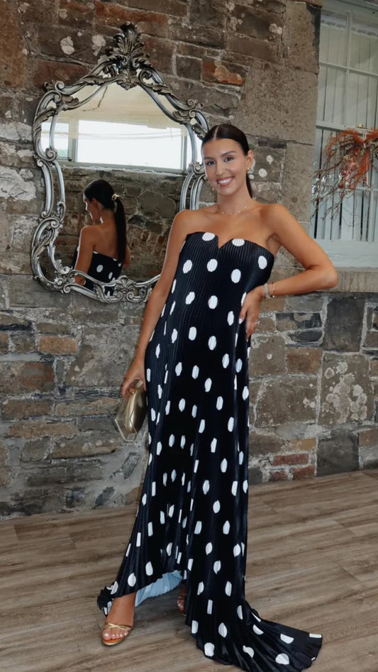 L’IDEE Polka pleated evening gown