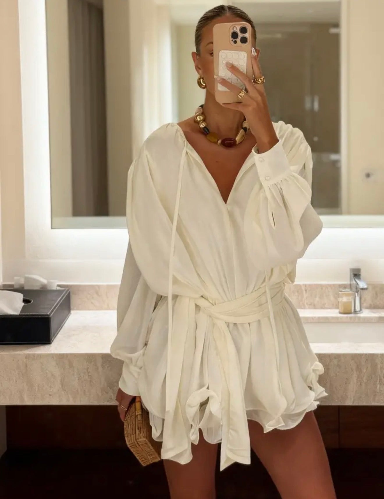 UNBRANDED tie waist shirt dress cream
