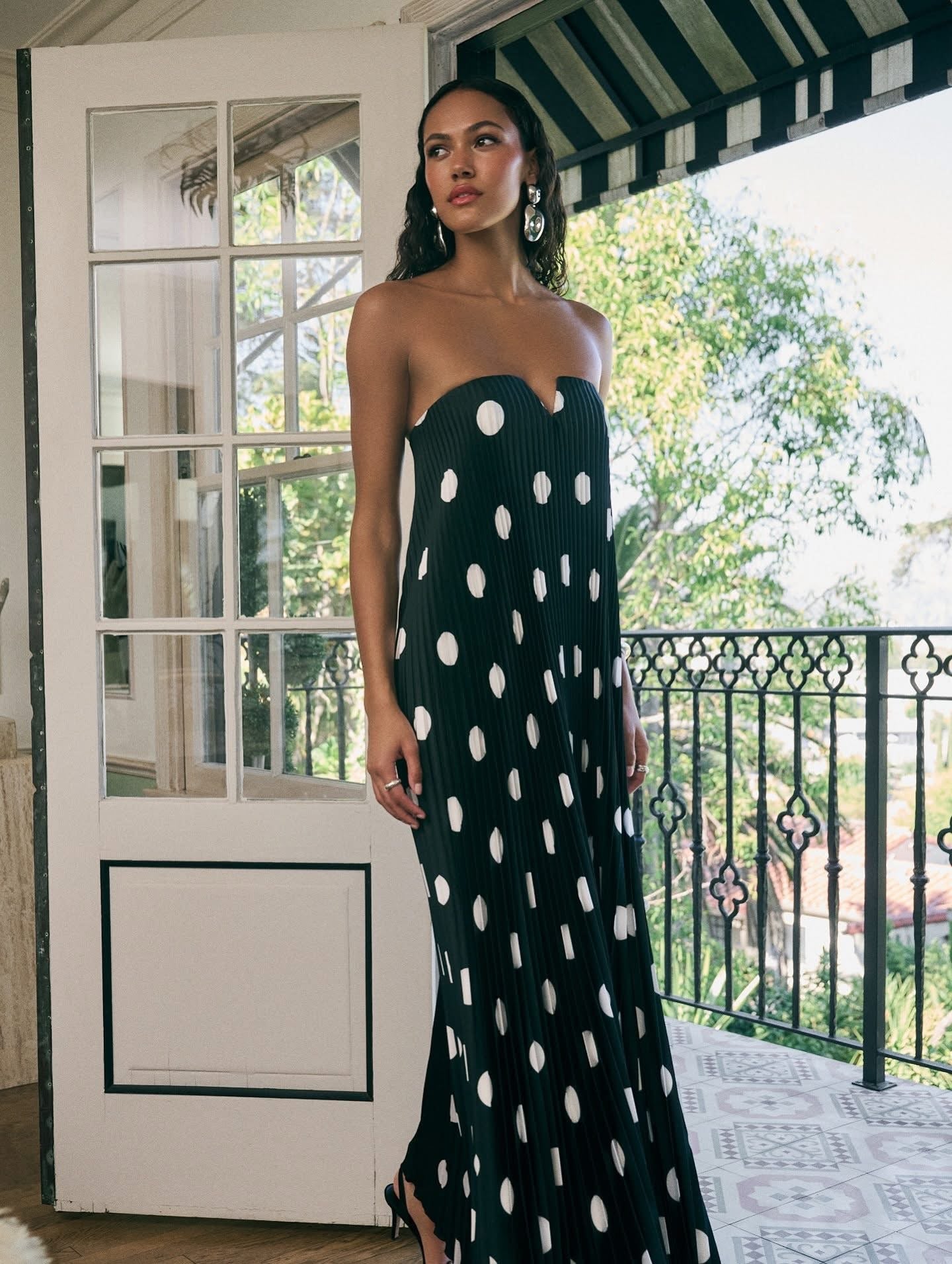 L’IDEE Polka pleated evening gown