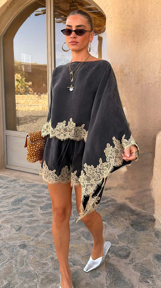 NEVER FULLY DRESSED Lace Trim Cape Co-ord