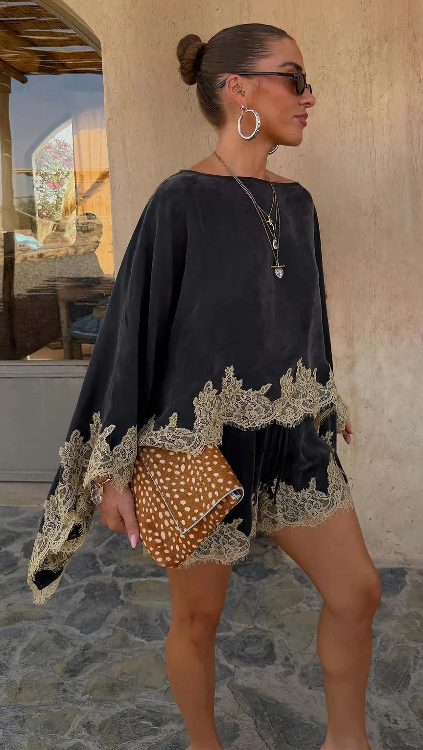 NEVER FULLY DRESSED Lace Trim Cape Co-ord