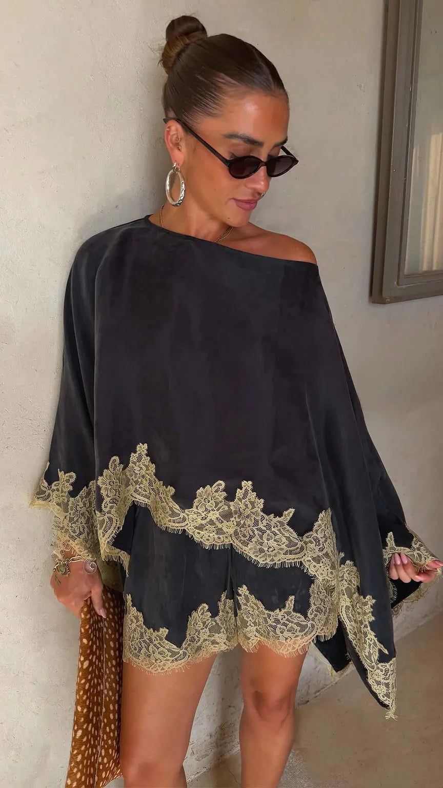 NEVER FULLY DRESSED Lace Trim Cape Co-ord